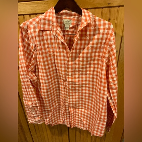 L.L. Bean Men's Orange Checkered Casual Shirt - Picture 2 of 3